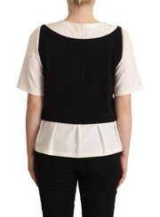 Boutique Moschino Black White Polyester Short Sleeves Top Blouse