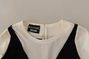 Boutique Moschino Black White Polyester Short Sleeves Top Blouse