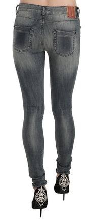 PLEIN SUD Blue Washed Low Waist Slim Fit Skinny Denim Casual Jeans