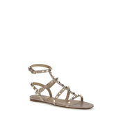 Valentino Garavani Beige Calf Leather Bos Taurus Flat Sandals