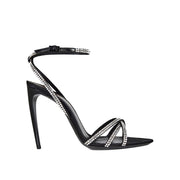 Saint Laurent Black Silk Stiletto Heel Sandals
