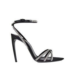 Saint Laurent Black Silk Stiletto Heel Sandals