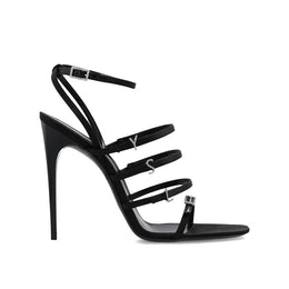 Saint Laurent Black Silk Stiletto Heel Sandals