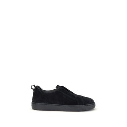 Santoni Black Calf Leather Bos Taurus Low Top Sneakers