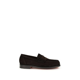 Santoni Brown Calf Leather Bos Taurus Slip-On Loafers