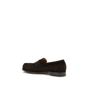 Santoni Brown Calf Leather Bos Taurus Slip-On Loafers