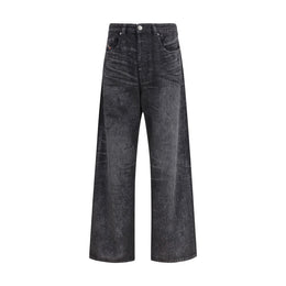 Diesel Black Cotton Relaxed Fit Jeans