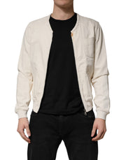 Dolce & Gabbana Off White Cotton Full Zip Denim Men Blouson Jacket