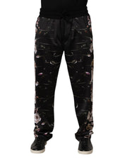 Dolce & Gabbana Black Floral Straight-Leg Chino Trouser Pants