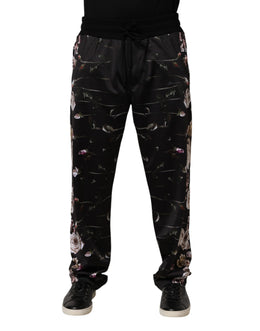 Dolce & Gabbana Black Floral Straight-Leg Chino Trouser Pants