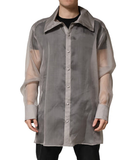 Dolce & Gabbana Gray Sheer Silk Button Front Men Dress Shirt