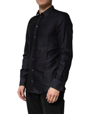 Dolce & Gabbana Black Dotted Cotton Collared GOLD Dress Shirt