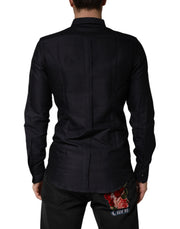 Dolce & Gabbana Black Dotted Cotton Collared GOLD Dress Shirt