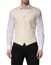 Dolce & Gabbana Beige Stripes Wool Dress Men Waistcoat Vest