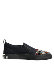 Dolce & Gabbana Blue Canvas Embellished Slip On Men Sneakers Shoes