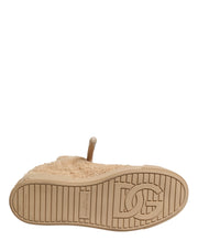 Dolce & Gabbana Shoes Beige Faux Shearling Low Top Sneakers