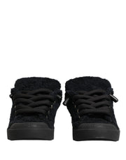 Dolce & Gabbana Black Faux Shearling Low Top Sneakers Shoes