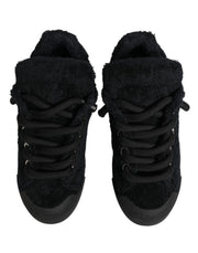 Dolce & Gabbana Black Faux Shearling Low Top Sneakers Shoes