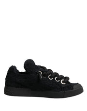 Dolce & Gabbana Black Faux Shearling Low Top Sneakers Shoes