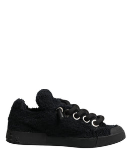 Dolce & Gabbana Black Faux Shearling Low Top Sneakers Shoes