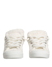 Dolce & Gabbana White Faux Shearling Low Top Sneakers  Shoes