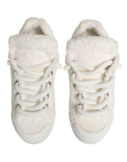 Dolce & Gabbana White Faux Shearling Low Top Sneakers  Shoes