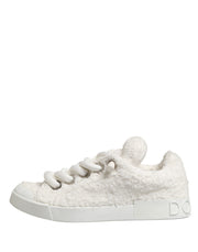 Dolce & Gabbana White Faux Shearling Low Top Sneakers  Shoes