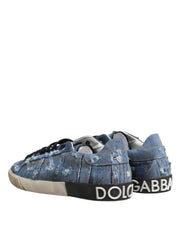 Dolce & Gabbana Blue Distressed Denim Low Top Sneakers Shoes