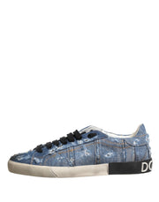 Dolce & Gabbana Blue Distressed Denim Low Top Sneakers Shoes