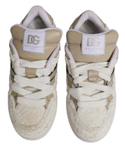 Dolce & Gabbana White Beige Faux Shearling Low Top Sneakers Shoes