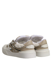 Dolce & Gabbana White Beige Faux Shearling Low Top Sneakers Shoes