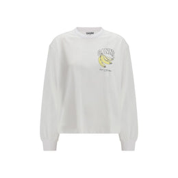 Ganni White Cotton Long Sleeve T-Shirt