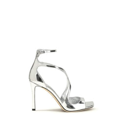 Jimmy Choo Silver Calf Leather Bos Taurus Stiletto Heel Sandals