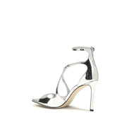 Jimmy Choo Silver Calf Leather Bos Taurus Stiletto Heel Sandals