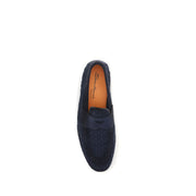 Santoni Blue Calf Leather Bos Taurus Slip-On Loafers