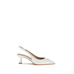 Santoni White Calf Leather Bos Taurus Mid Heel Pumps