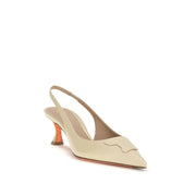 Santoni Beige Calf Leather Bos Taurus Mid Heel Pumps