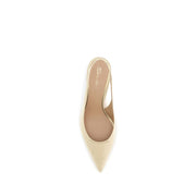 Santoni Beige Calf Leather Bos Taurus Mid Heel Pumps