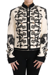 Dolce & Gabbana White Wool Black Floral Baroque Jacket