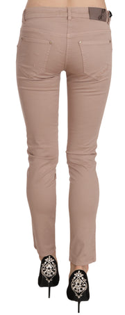 CRISTINAEFFE Brown Low Waist Slim Fit Skinny Cotton Pants
