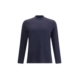 Brunello Cucinelli Blue Cotton Long Sleeve T-Shirt