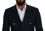 Dolce & Gabbana Blue Double Breasted Formal Coat Blazer