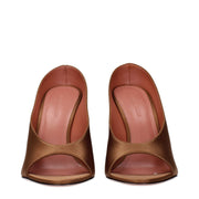Amina Muaddi Brown Satin Pumps