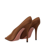 Amina Muaddi Brown Satin Pumps