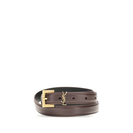 Saint Laurent Brown Calf Leather Bos Taurus Thin Belt