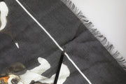 Dolce & Gabbana Black Modal Wool Dog Print Fringed 178cm x 64cm Scarf