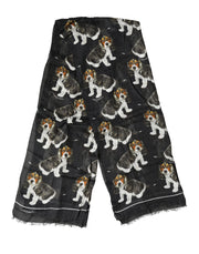 Dolce & Gabbana Black Dog Print Modal Wool Wrap Foulard 178cm X 63cm Scarf
