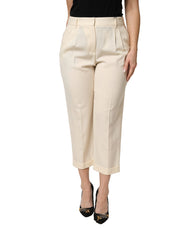 Dolce & Gabbana Ivory Wool Mid Waist Cropped Trouser Pants
