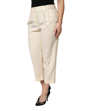 Dolce & Gabbana Ivory Wool Mid Waist Cropped Trouser Pants