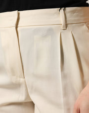 Dolce & Gabbana Ivory Wool Mid Waist Cropped Trouser Pants